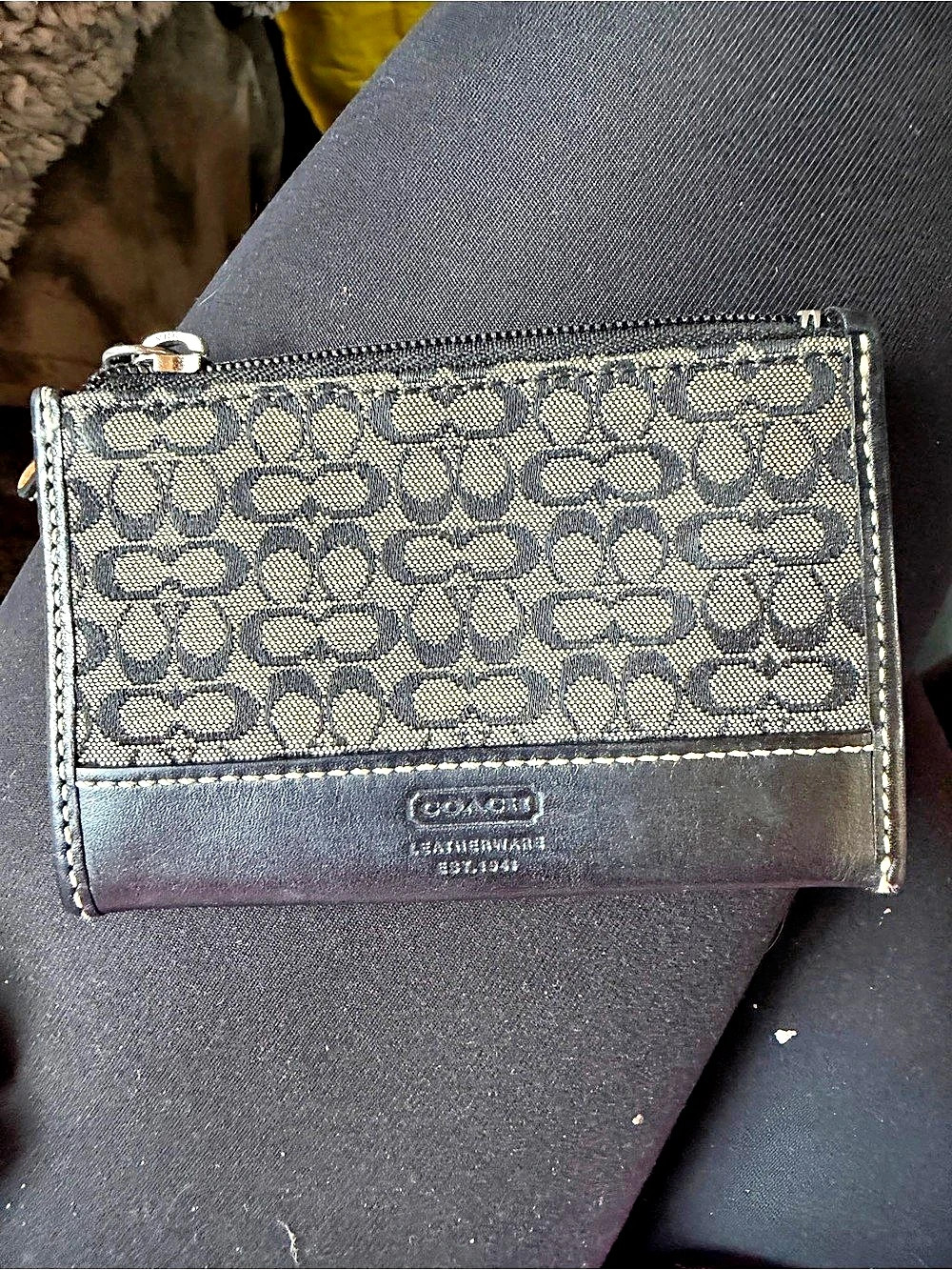 Coach Mini Skinny ID Case in Signature Canvas Black & Brown
